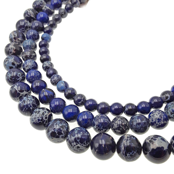 large hole blue sea sediment jasper smooth round beads