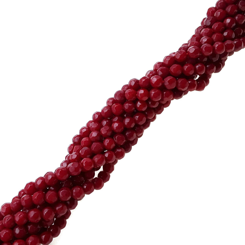 Dark Red Bamboo Coral Faceted Round Beads Size 3mm 15.5" Strand