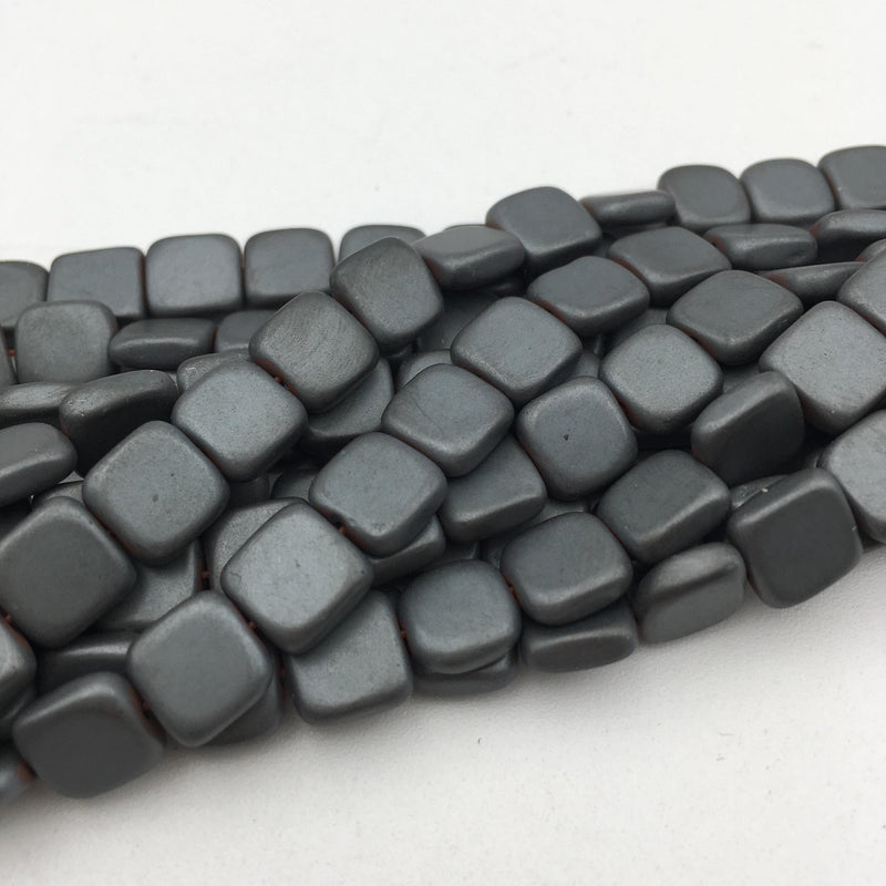 gray hematite matte flat square beads