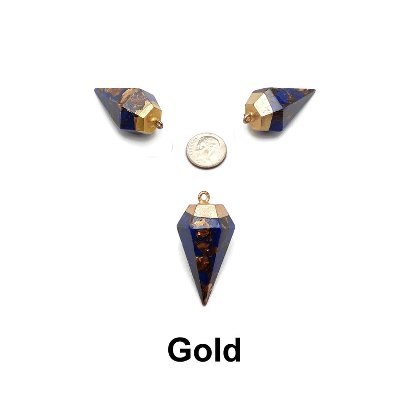 Bronzite Lapis Silver/Gold /Rose Gold Plated Top Pendulum 20x40mm Per Piece