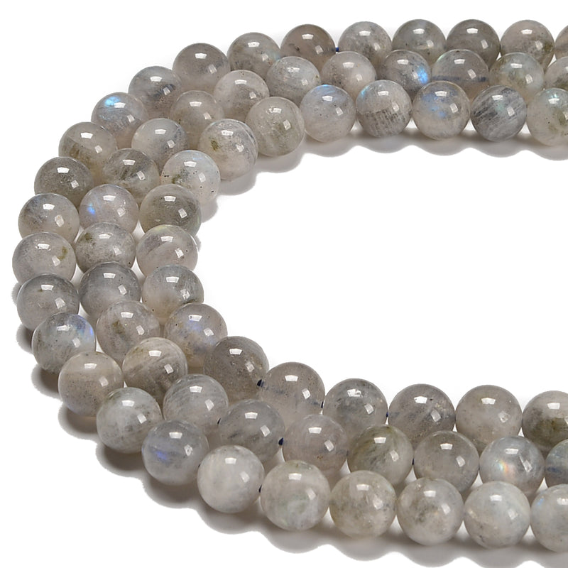 Natural Light Gray Labradorite Smooth Round Beads Size 10mm 15.5'' Strand
