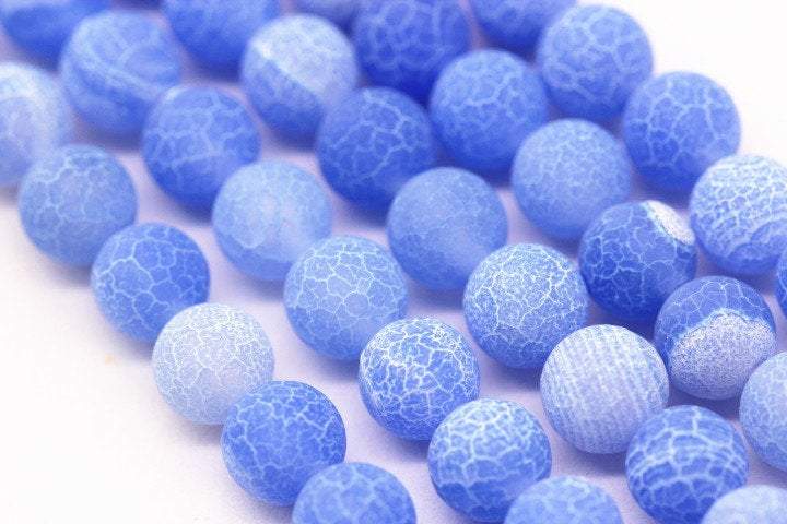 blue fire agate Crackled matte round beads 