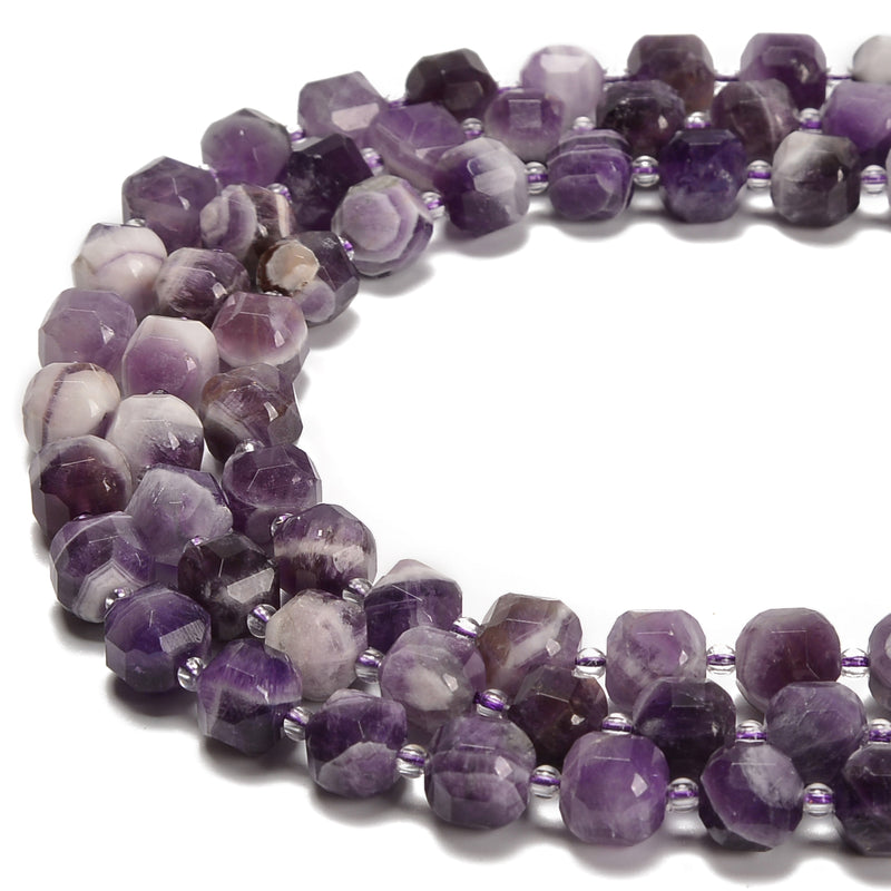 Natural Chevron Amethyst Faceted Rubik's Cube Beads Size 8-9mm 15.5'' Strand