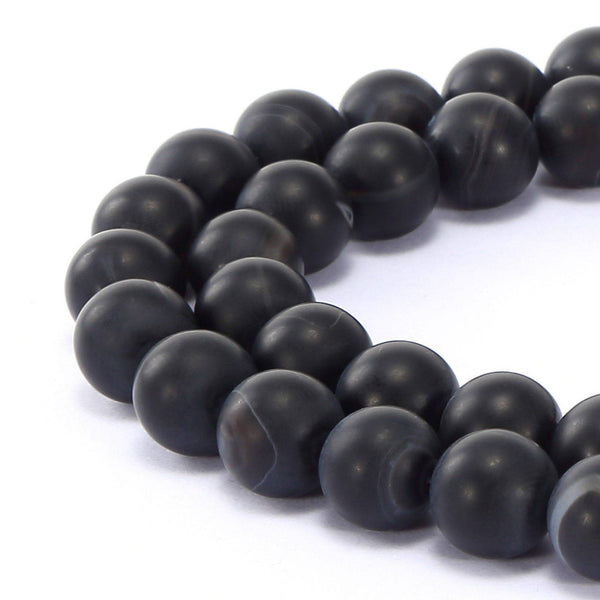black Striped agate matte round beads