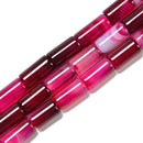 Fuchsia Color Stripe Agate Cylinder Tube Beads Size 8x15mm 15.5'' Strand