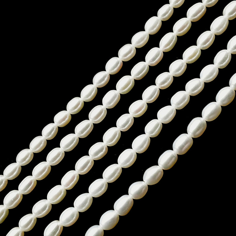Ivory White Fresh Water Pearl Oval Rice Beads 4x5mm 5x7mm 15.5" Strand