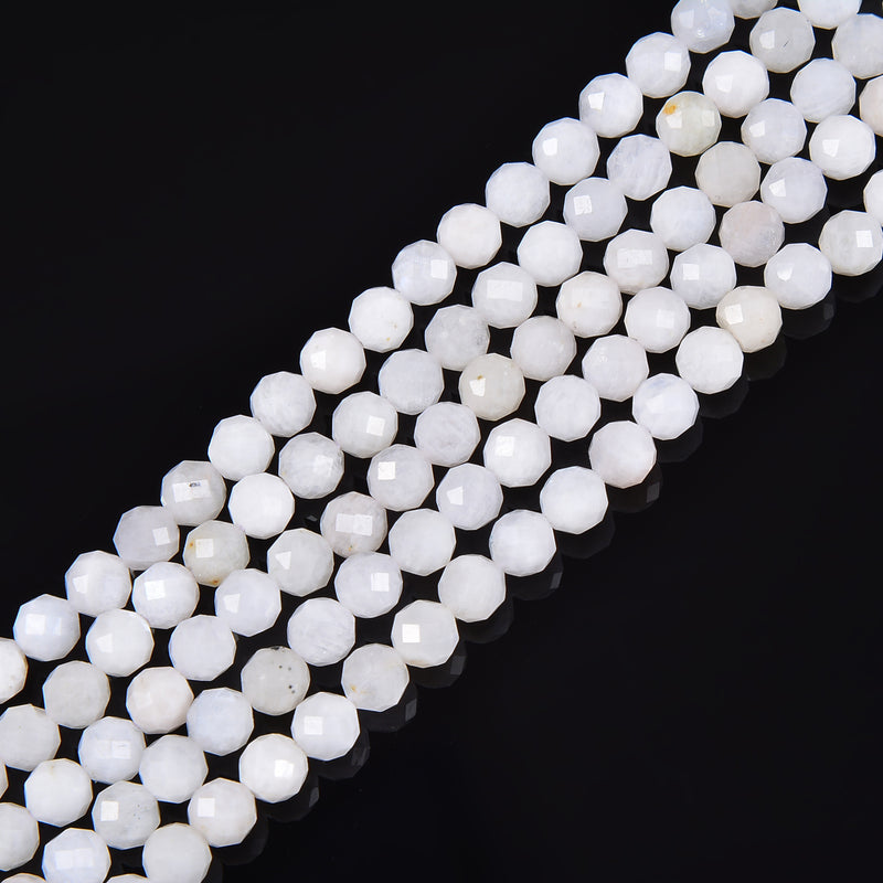 Natural Rainbow Moonstone Faceted Round Beads Size 6mm 15.5" Strand