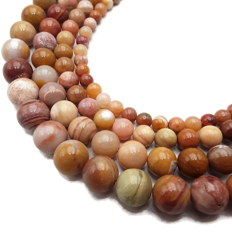 Red Banded Fossil Agate Smooth Round Beads 6mm 8mm 10mm 12mm 15.5" Strand
