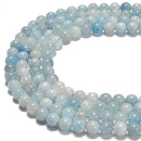 Natural Multi Blue Aquamarine Smooth Round Beads Size 6mm 8mm 10mm 15.5''Strand