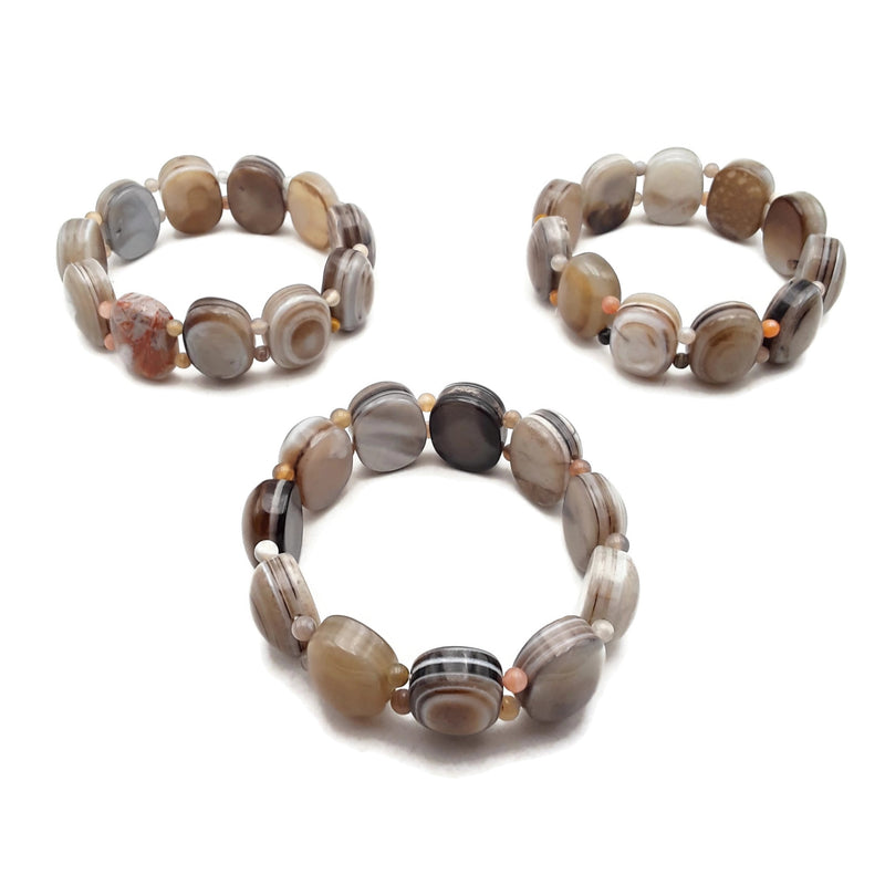 Banded Agate Double Drill Smooth Oval Bracelet 15x20mm 7.5'' Length