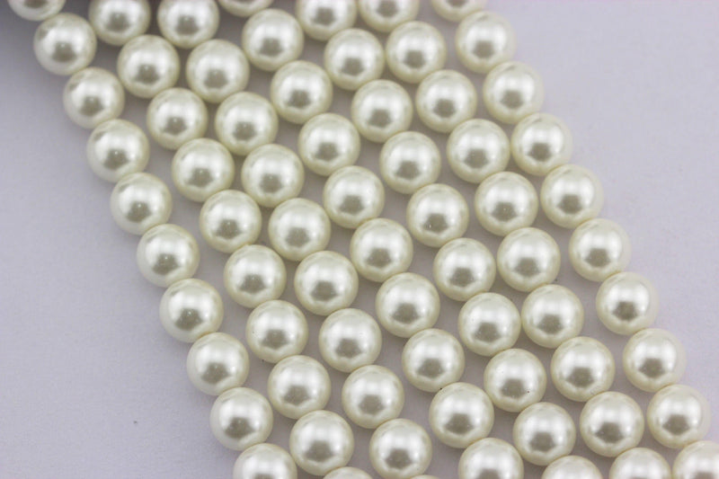 White Shell Pearl Smooth Round Beads 3mm 4mm 6mm 8mm 10mm 12mm 15.5" Strand