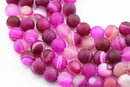 large hole fuchsia Striped agate matte round beads