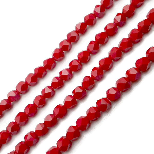 Red Crystal Glass Faceted Star Cut Beads Size 6mm 15.5" Strand