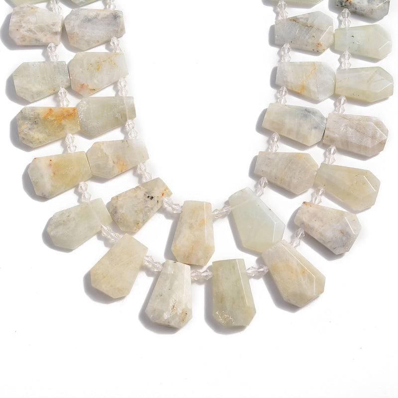 white moonstone graduated faceted trapezoid beads 