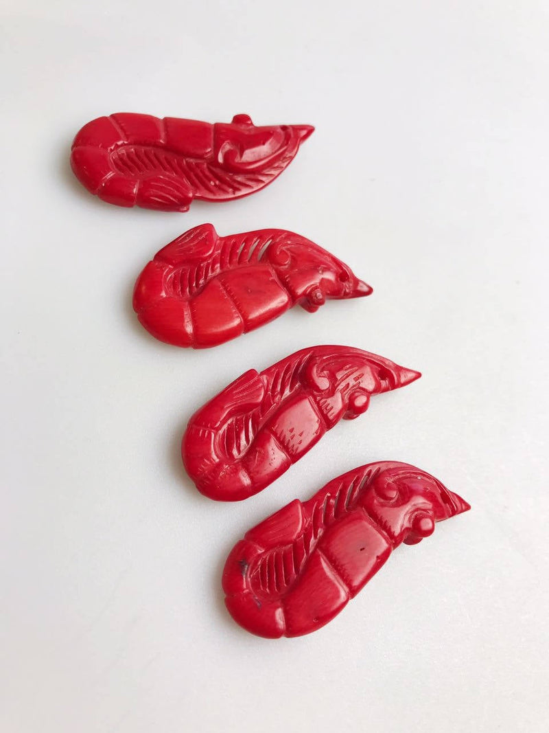 red bamboo coral hand carved shrimp pendant