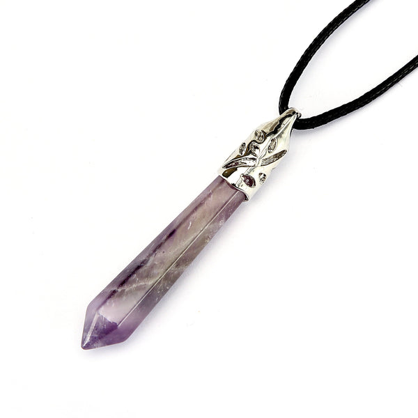 amethyst pendant silver plated hexagonal healing leather chain