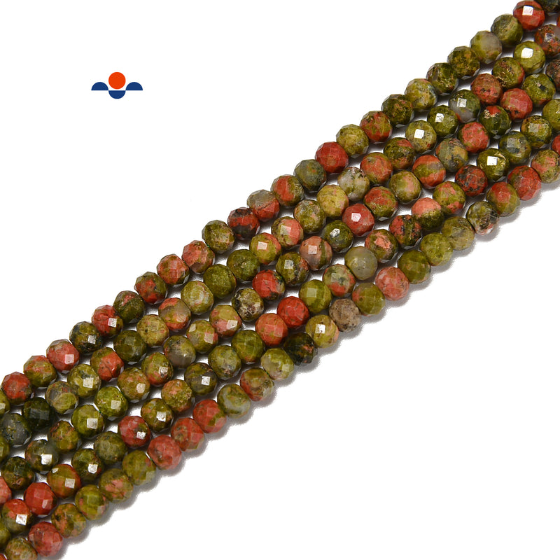Natural Unakite Faceted Rondelle Beads Size 2x3mm 3x4mm 15.5'' Strand
