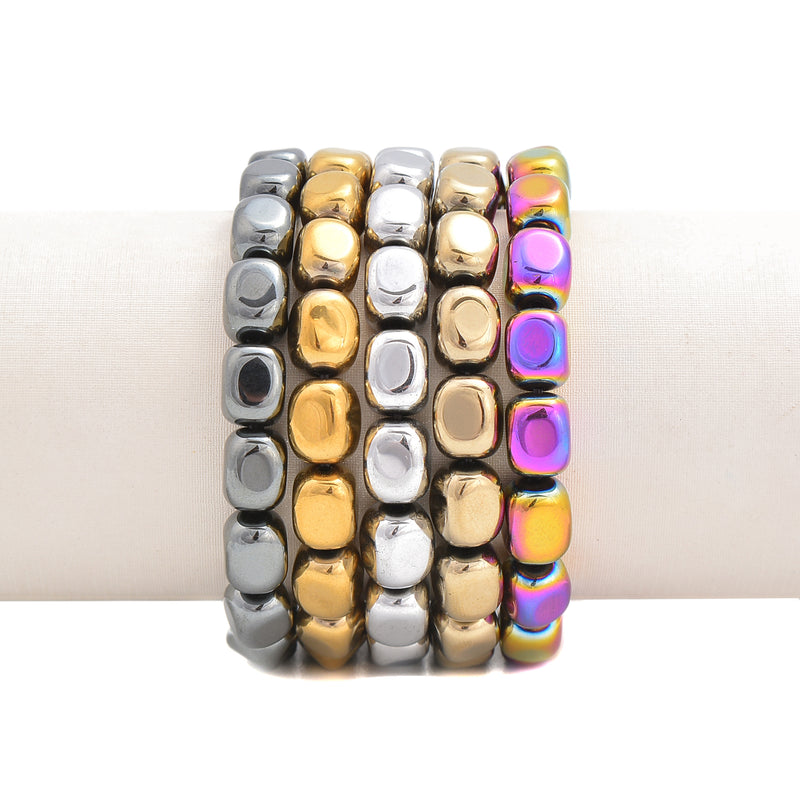 Pyrite Plated Hematite Nugget Chunk Bracelet Beads Size 8x10mm 7.5'' Length