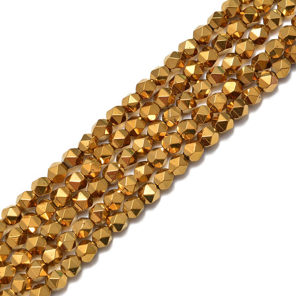 Gold Plated Hematite Faceted Star Cut Beads 8mm 15.5" Strand
