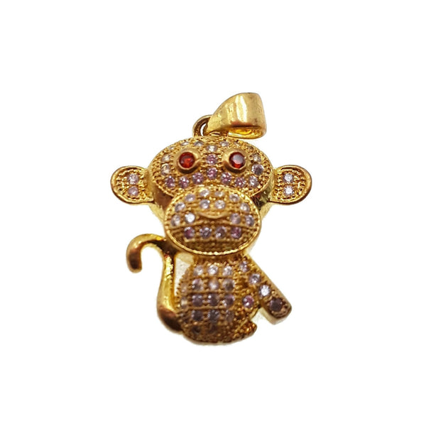 monkey charm gold plated copper with micro pave clear zircon