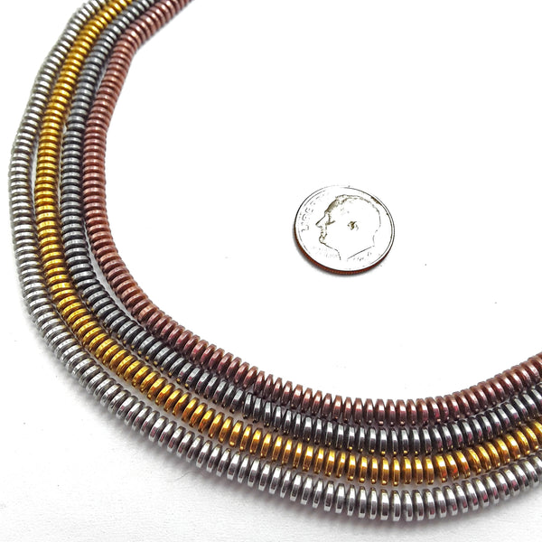 Gray/Gold/Silver/Copper Hematite Smooth Rondelle Discs Beads 1x4mm 15.5" Strand