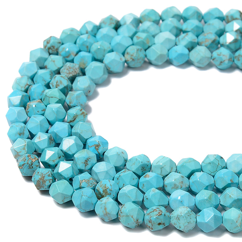 Blue Turquoise Faceted Star Cut Beads 6mm 8mm 10mm 15.5" Strand
