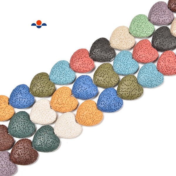 Multi-Color Lava Rock Heart Shape Beads Size 20mm 15.5'' Strand