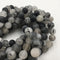 large hole black tourmalinated quartz matte round beads