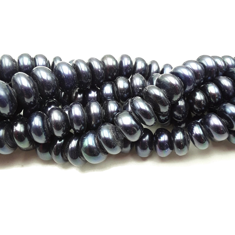 Fresh Water Pearl Black Color Rondelle Beads Size 12-15mm 15.5" Strand