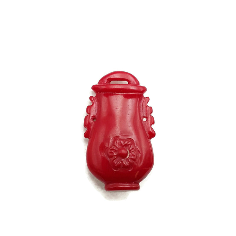 Red Bamboo Coral Hand Carved Flower Vase Pendant Size 20x40mm Sold Per Piece