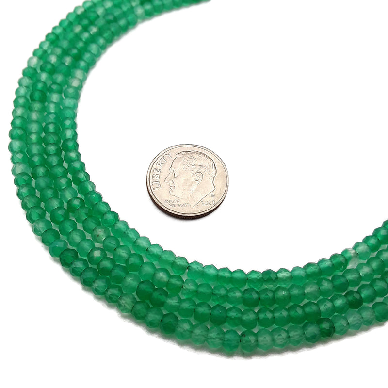 Green Agate Faceted Rondelle Beads 3x4mm 15.5" Strand