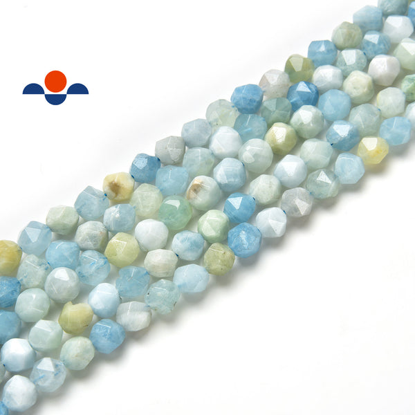 natural aquamarine faceted star cut beads