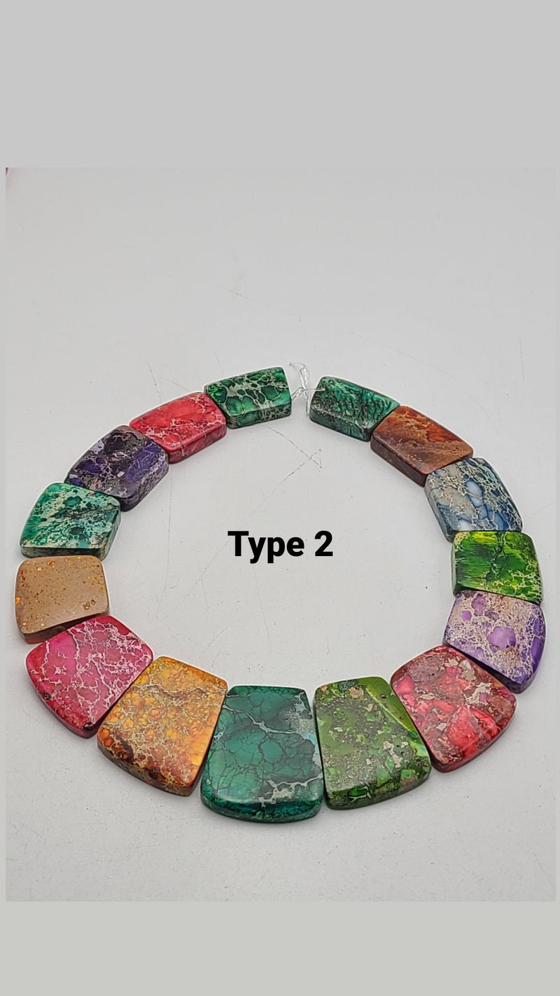 Multi Color Impression Jasper Graduated Trapezoid Slab Beads