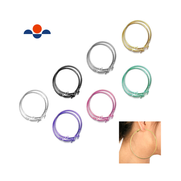 Large Pair Hoop Earrings Gold Gray Silver Black Pink Purple Green 3 Inches 80mm
