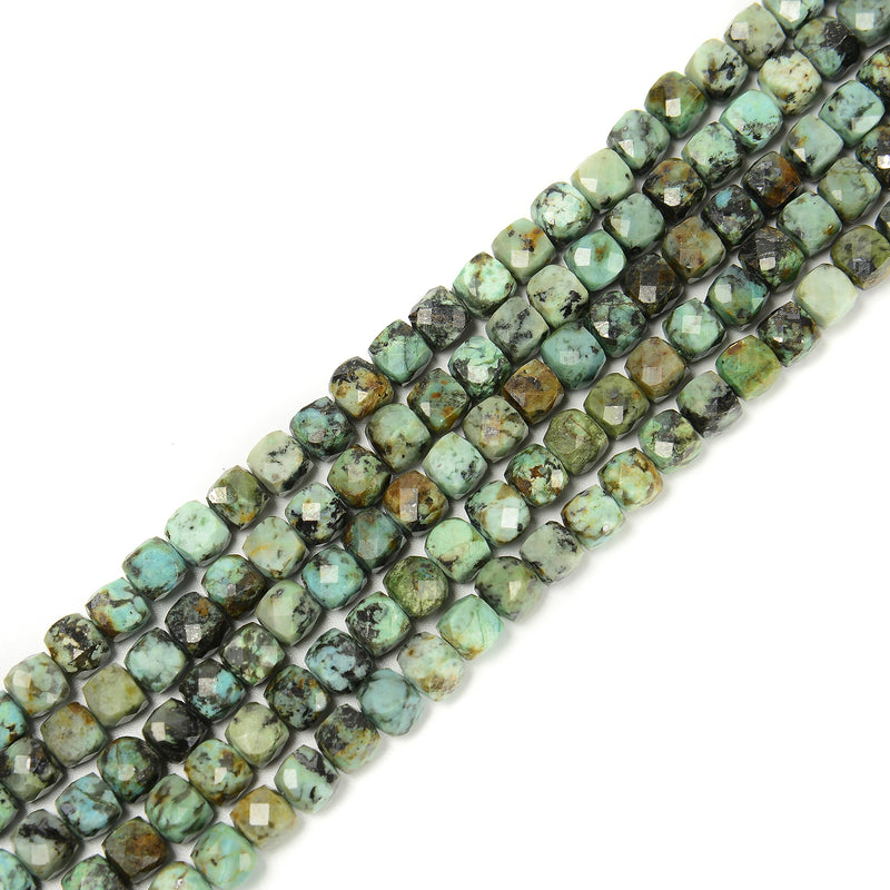 Natural African Turquoise Faceted Cube Beads Size 6mm 15.5'' Strand