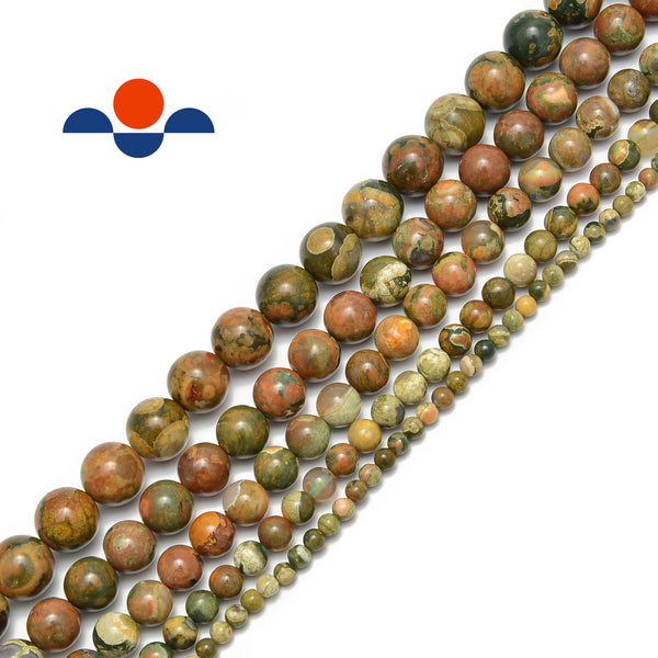 Rainforest Jasper Rhyolite Smooth Round Beads 4mm 6mm 8mm 10mm 12mm 15.5” Strand