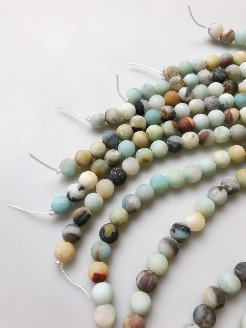 large hole multi color amazonite matte round beads