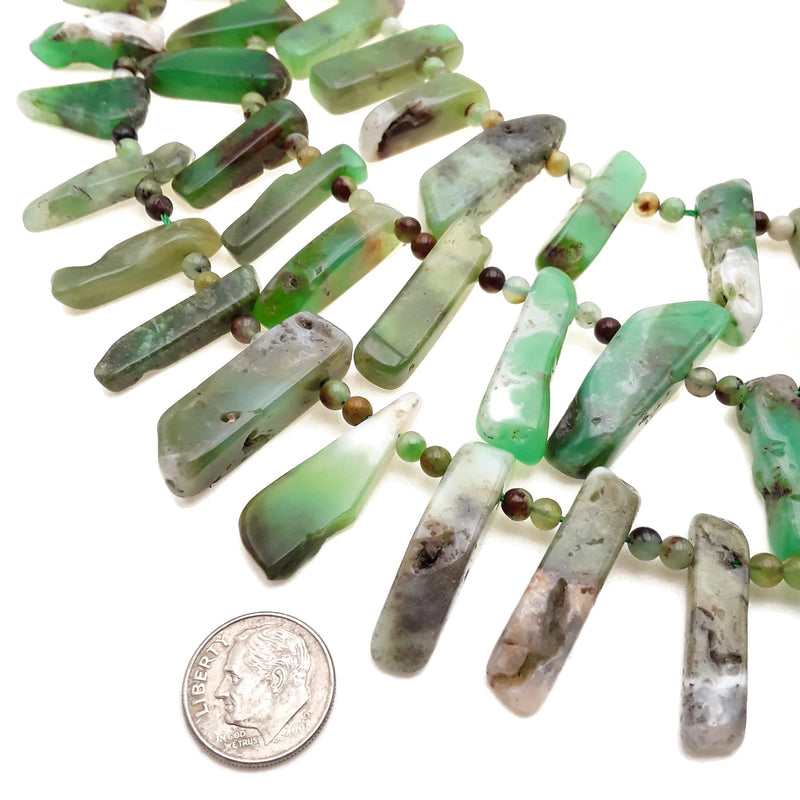 Chrysoprase Graduated Irregular Slab Slice Stick Points Beads 15-35mm 15.5" Strand