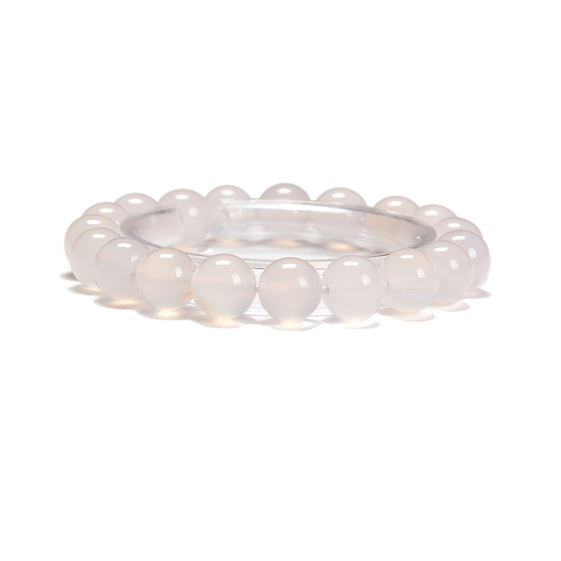 White Agate Smooth Round With Guru Beaded Bracelet Size 8mm 10mm 7.5'' Length