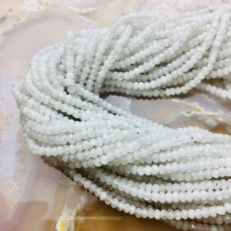 white rainbow moonstone faceted rondelle beads 
