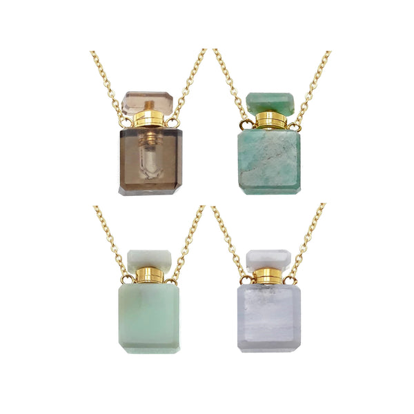 natural stone essential oil necklace perfume bottle tiny rectangle gold chain