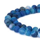 blue Striped agate matte round beads
