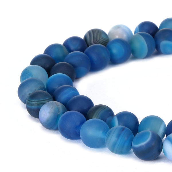 blue Striped agate matte round beads