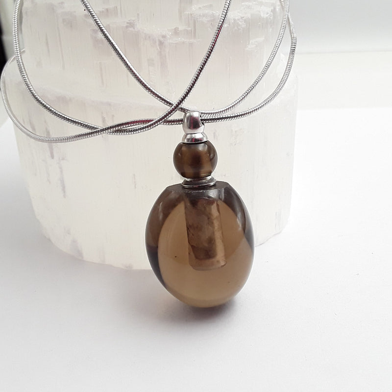 smoky quartz perfume oil bottle pendant necklace 