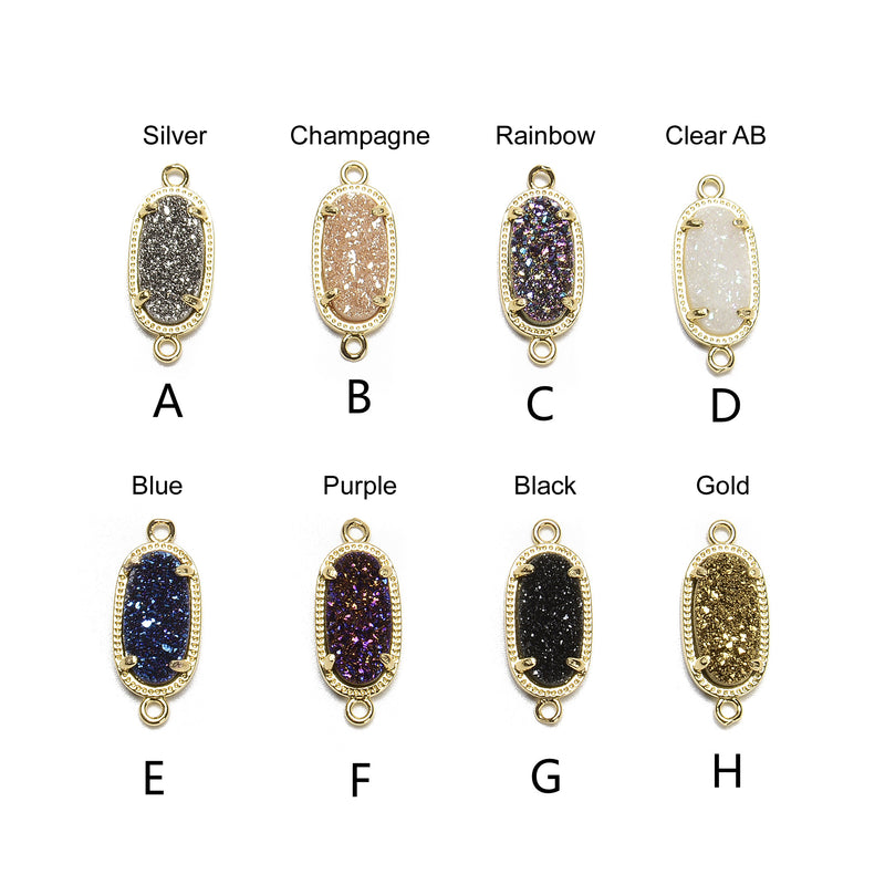 8 Colors Druzy Agate Crystal Gold Edge Oval Connector Pendant Charm Size 9x16mm