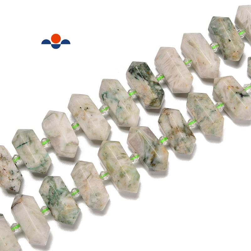 Sky Mountain Jade Graduated Center Drill Faceted Points Beads 13-25mm 15.5'' Str