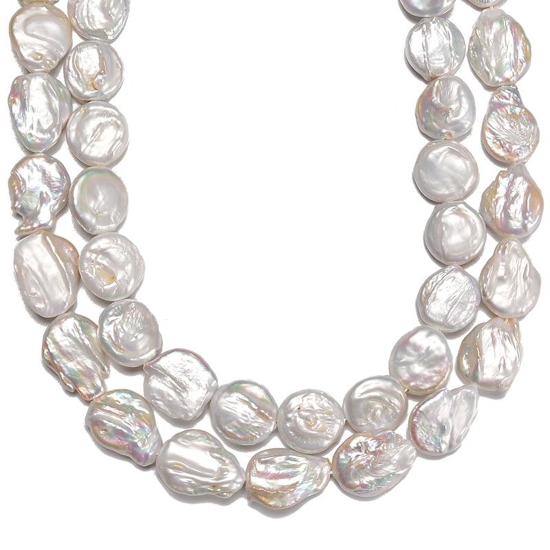 Fresh Water Pearl White Keshi Coin Beads Size 15-16mm 15.5'' Strand