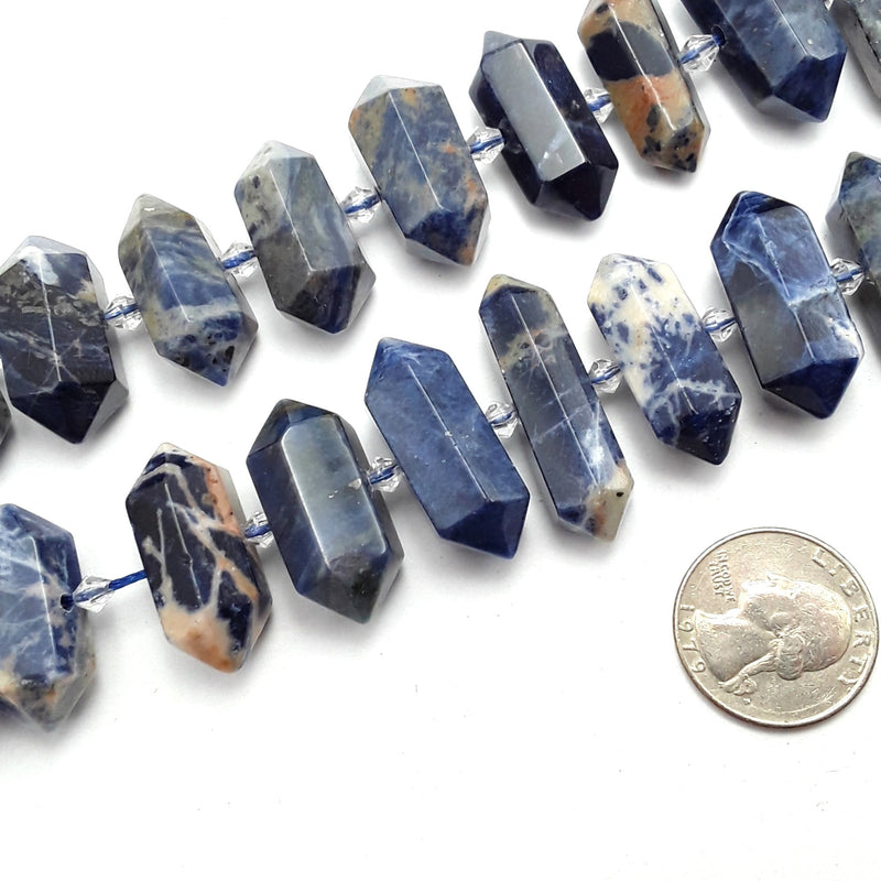 sodalite graduated center drill faceted points beads