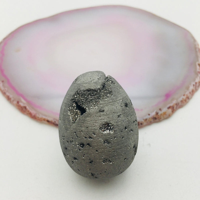 natural druzy agate egg silver gold rainbow colors 