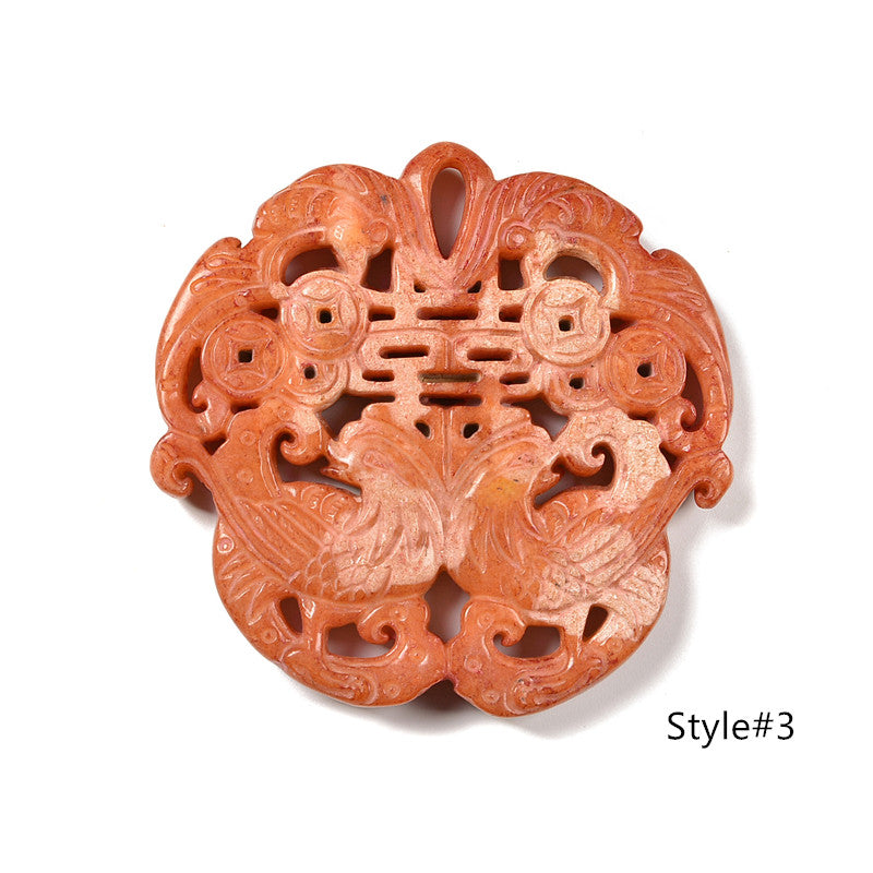 Orange Color Jade Hand Carved Pendant Size 60-65mm Seven Styles Sold by Piece